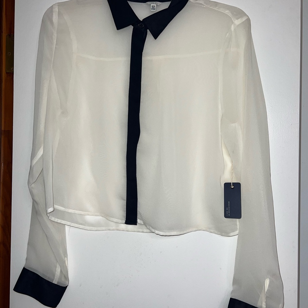 Sheer button down blouse cream/navy